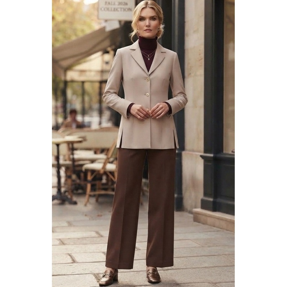 Pablo Paris Womens Vintage Beige Tailored Ribbed Blazer Jacket 36 Made in France